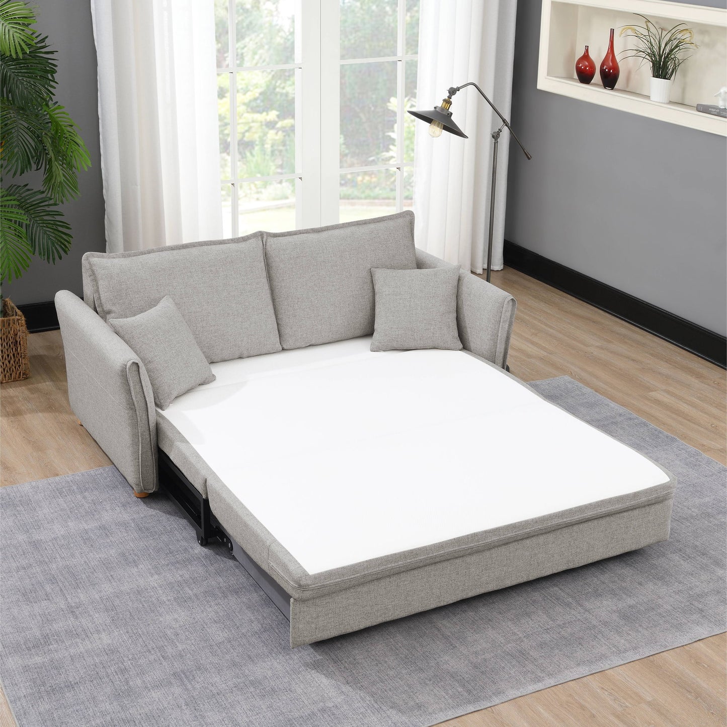 Oren - Chenille Sleeper Sectional Sofa With Storage 2 Toss Pillows - Gray