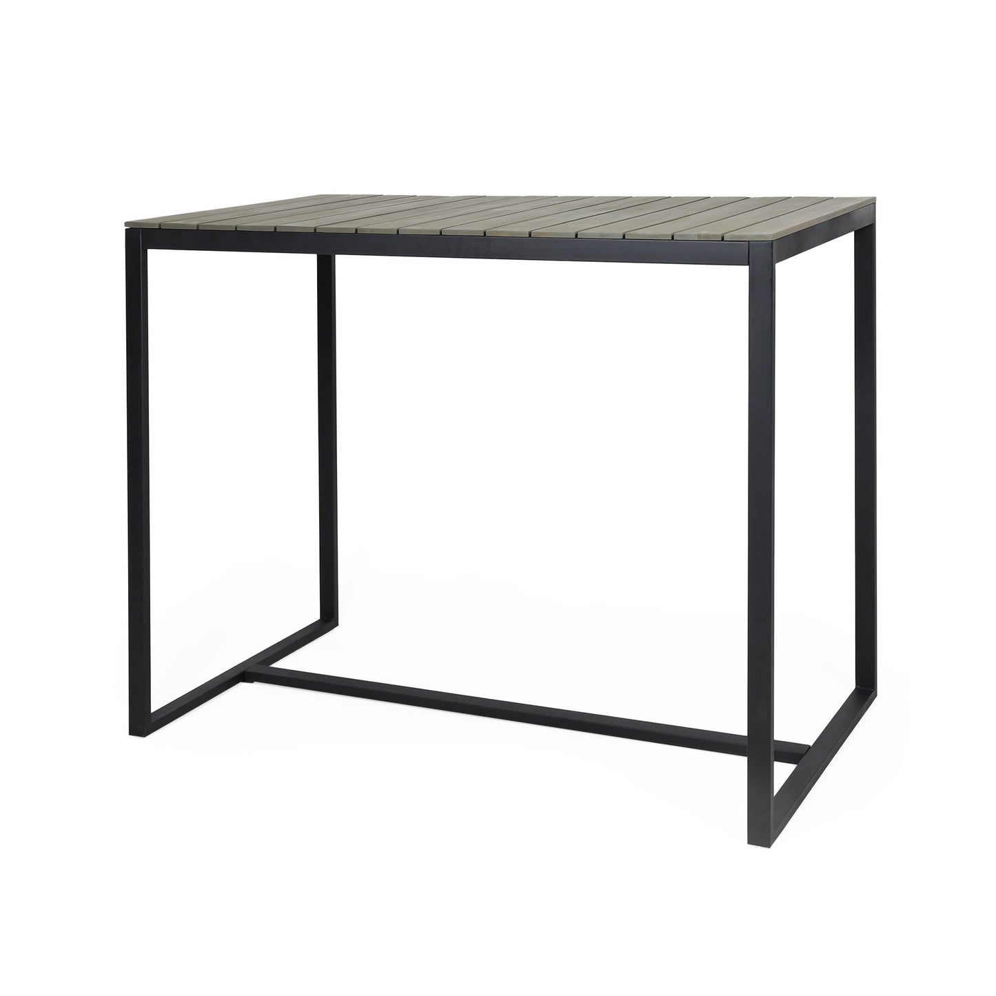 Ernesto - Outdoor Industrial Acacia Wood Bar Table With Metal Frame - Gray