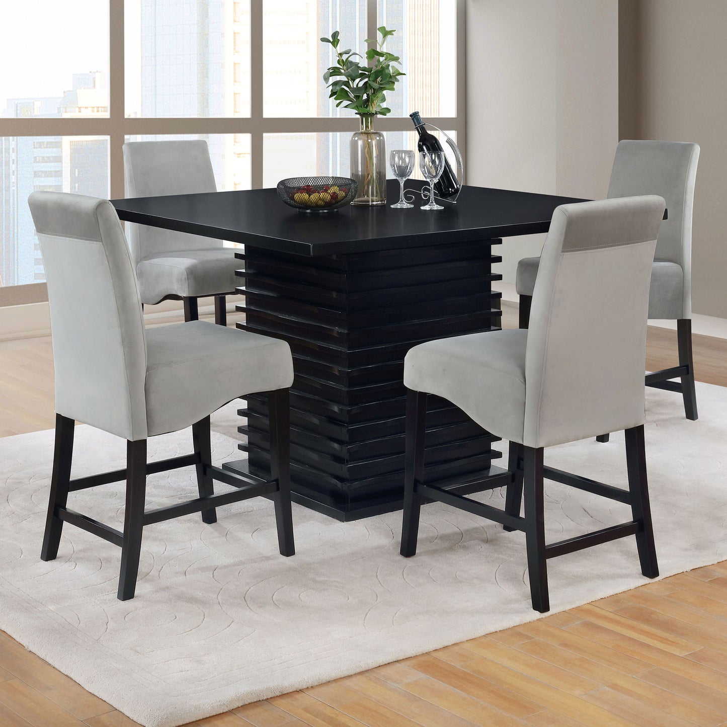 Shandra - 5 Piece Set With Counter Height Table And Stools - Black