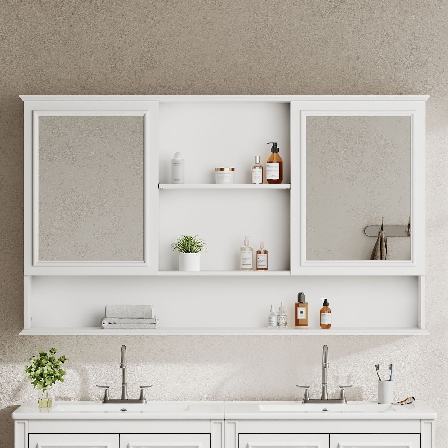 Wall Mounted Bathroom Medicine Cabinet With Double Mirrored Doors