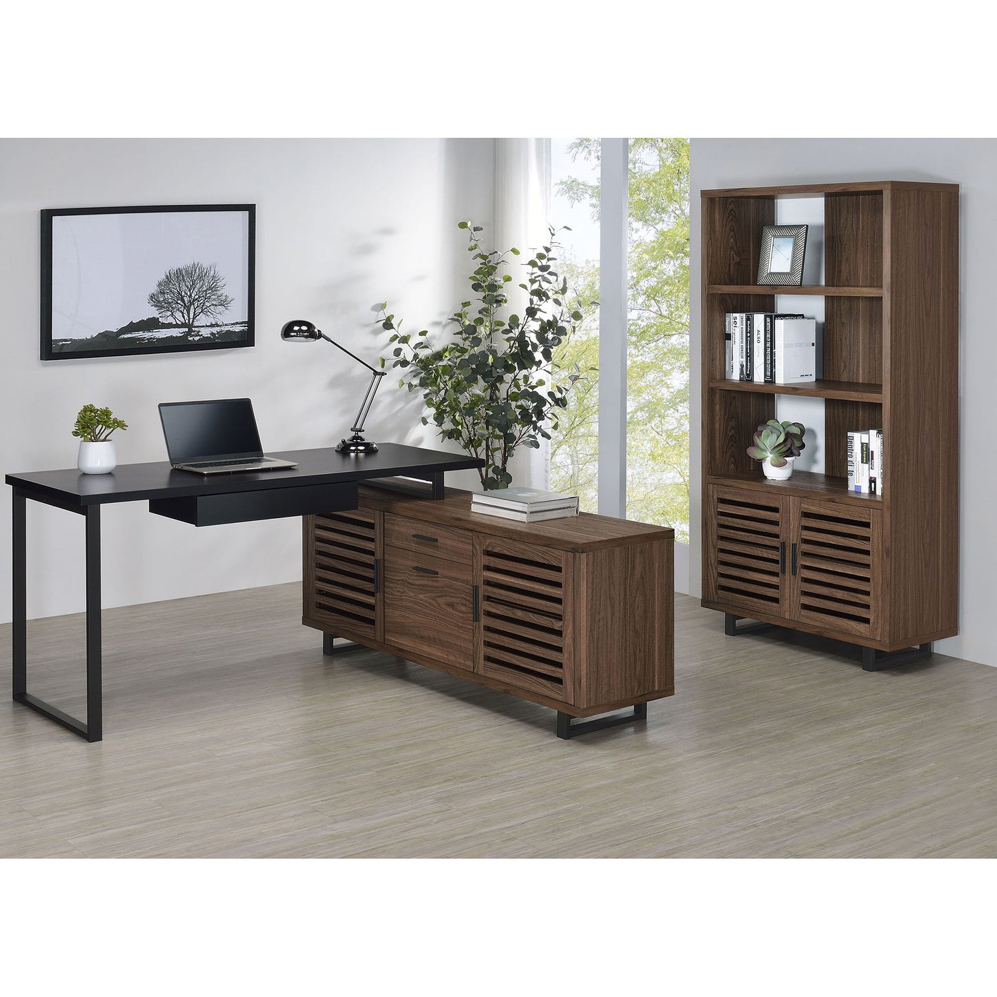 Rodger - 3 Shelf Cabinet Bookcase - Walnut