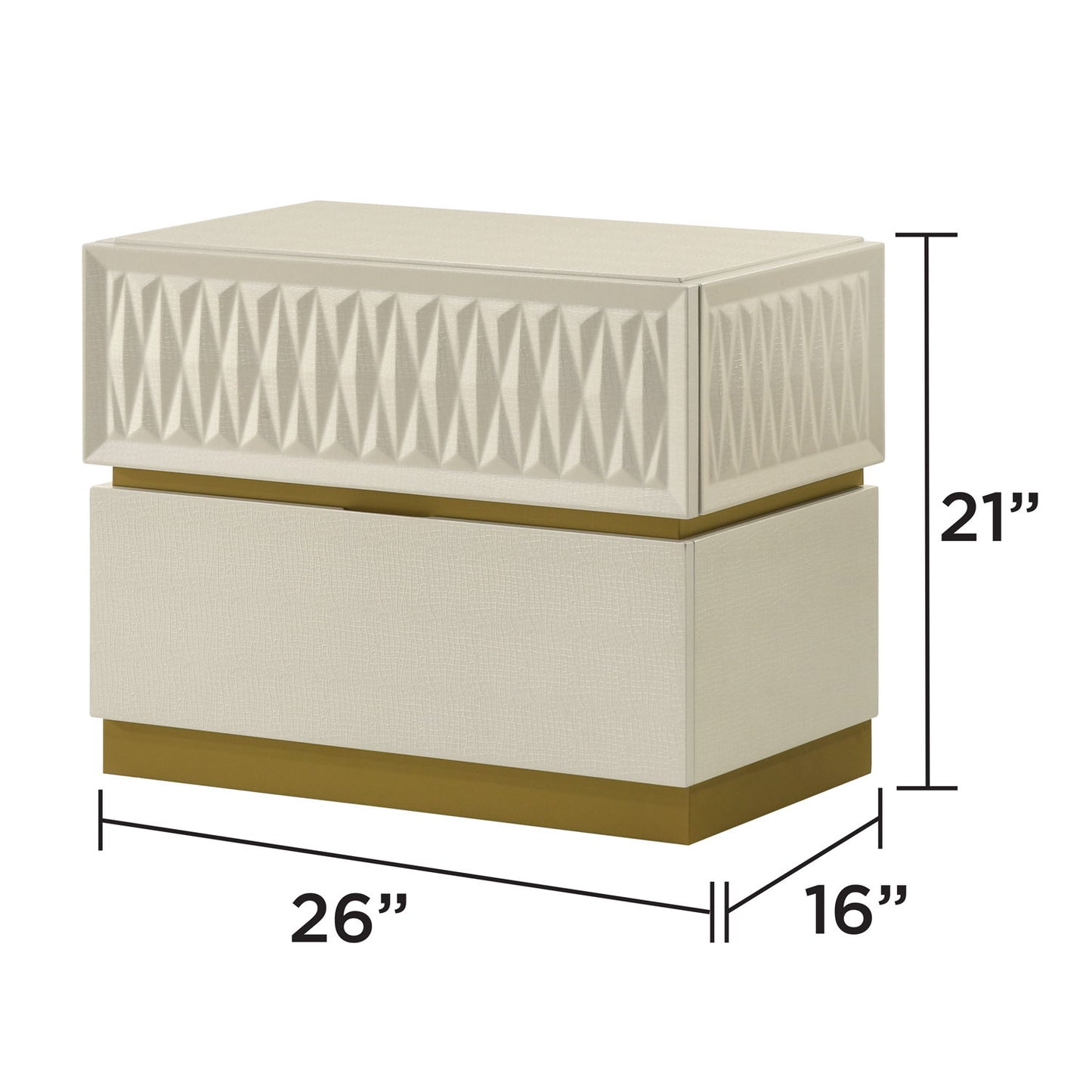 Stanley - 2 Drawer Nightstand With Crocodile Texture - Gray