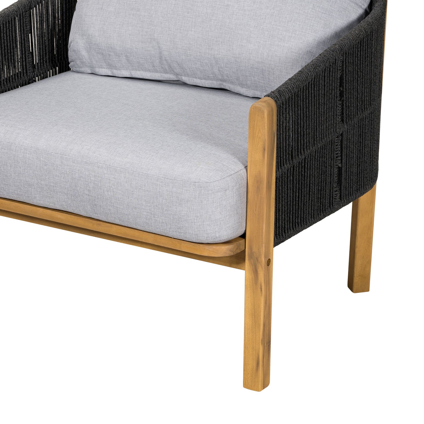 Grotta - Outdoor Wood Club Chair (Set of 2) With Rope And Cushion Frame - Gray / Teak