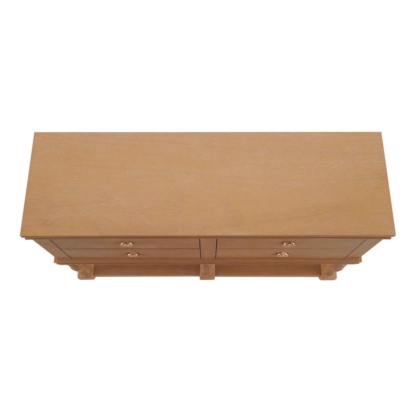 Console Table With 4 Soft Close Drawers, Thick Bottom Shelf For Living Room - Natural