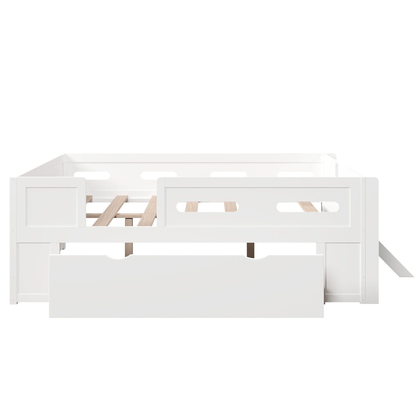 Platform Bed With Guardrail And Drawer