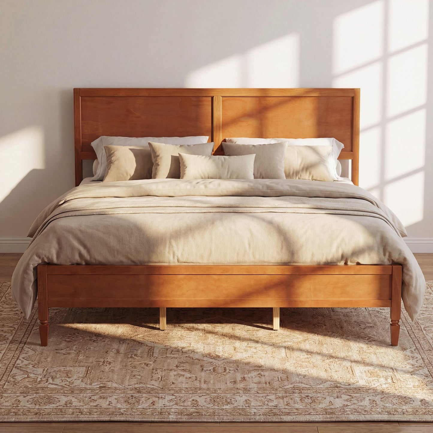 Classic Platform Bed Frame With Panel Headboard