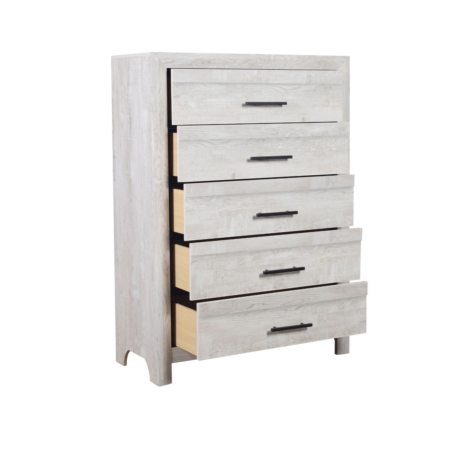 Modern Style 5 Drawer Chest In Natural Rustic Wood With Clean Lines And Spacious Storage