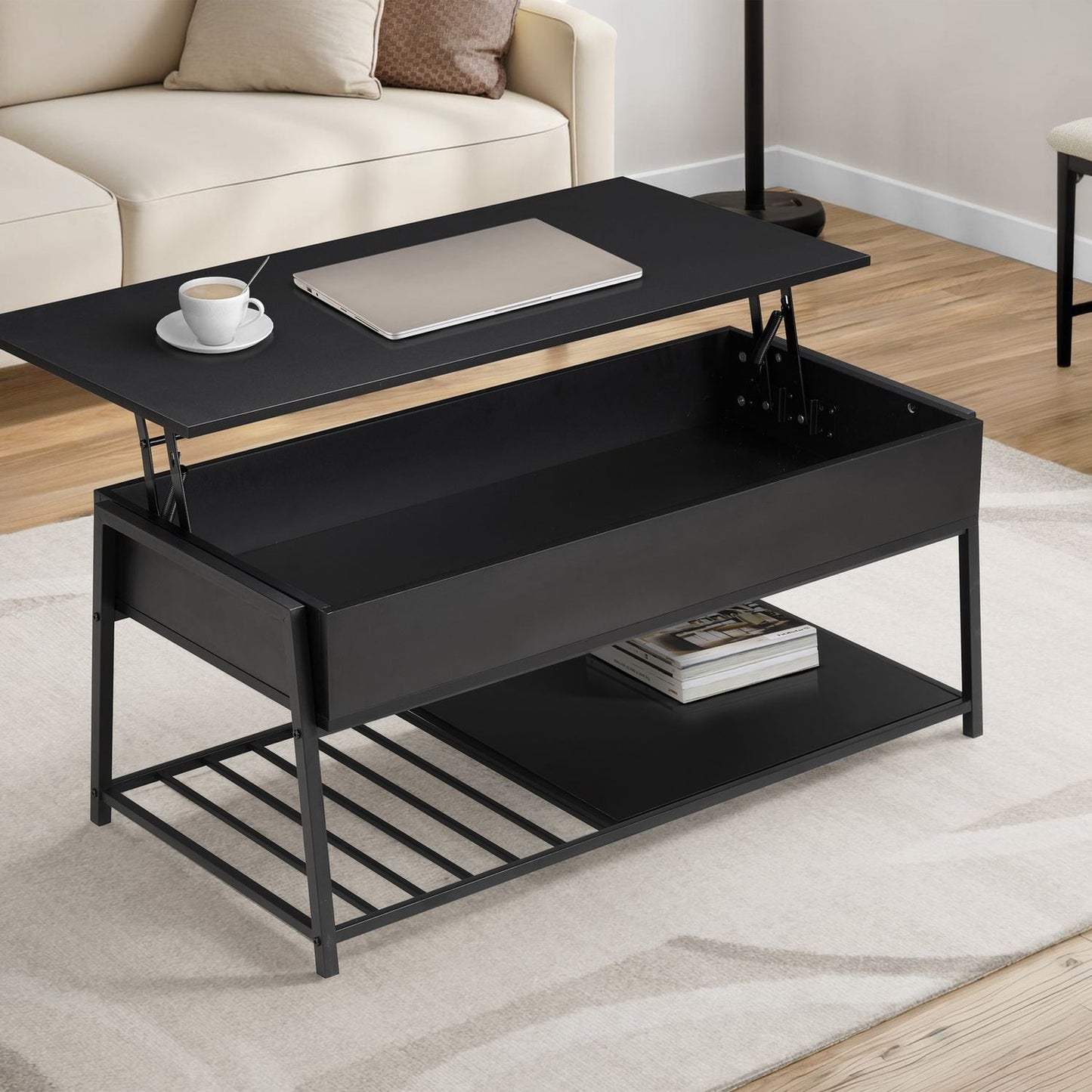 Contemporary Coffee Table, Lift Top, Rectangular