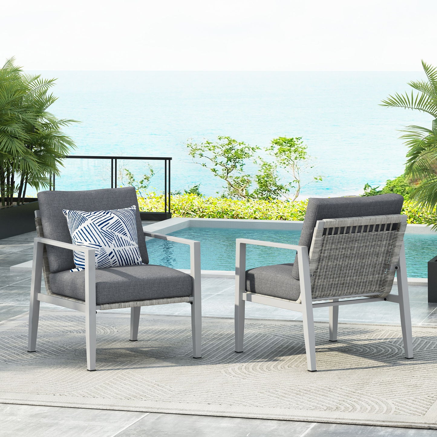 Modern Lounge Chair With Rope Accents And Cushions