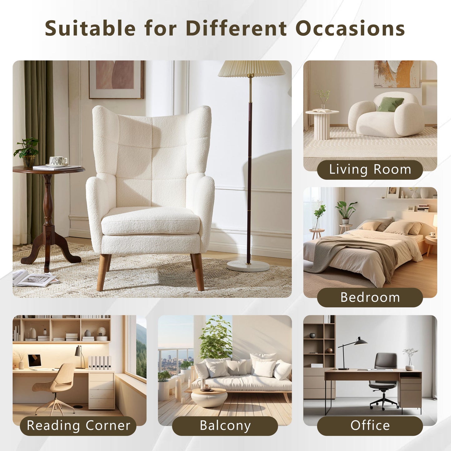 Accent Chair With Birch Wood Legs - White