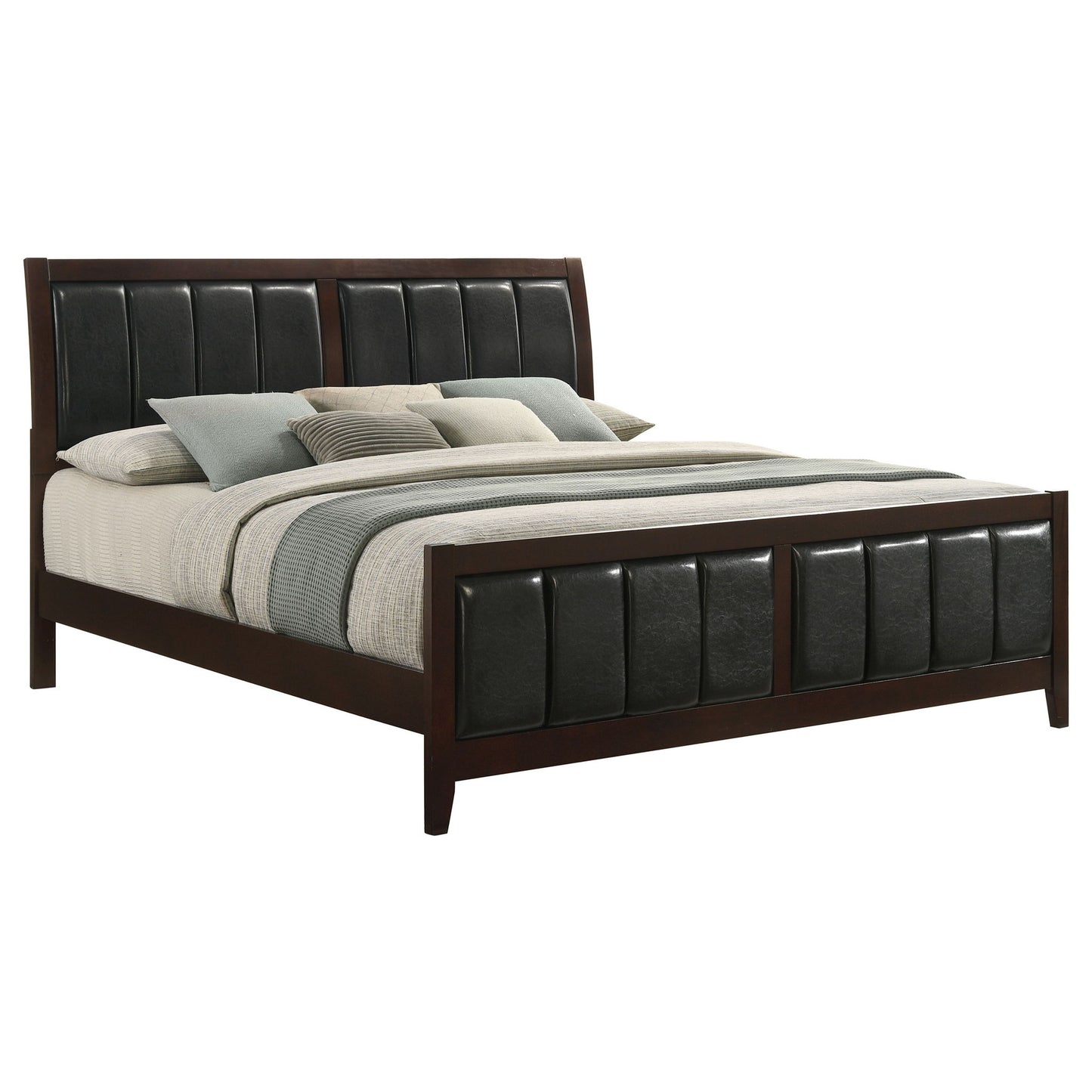 Eastern King Panel Bed With Upholstered Headboard And Footboard - Cappuccino