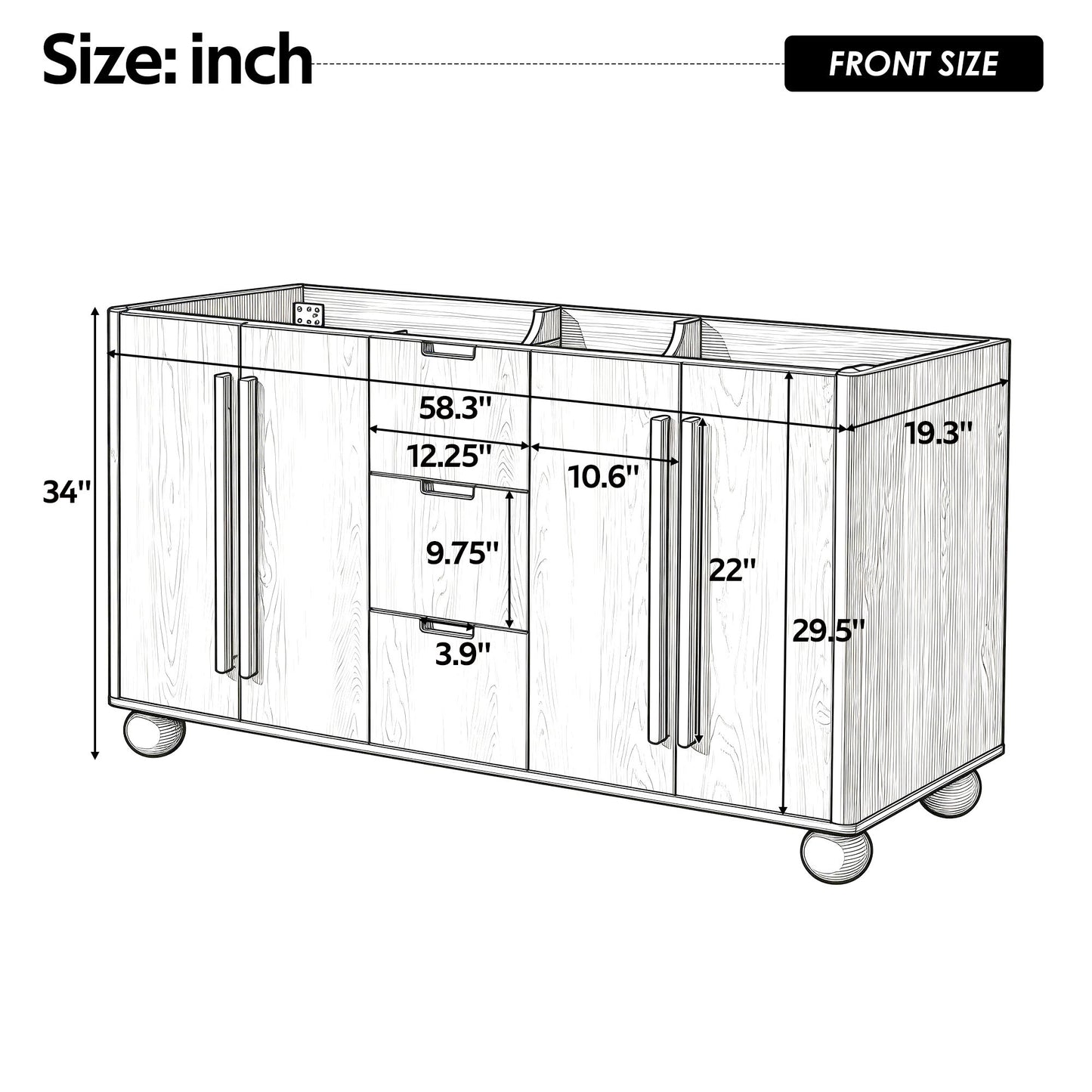 Bathroom Vanity Cabinet Only, 3 Drawers 4 Doors, Soft Close, Adjustable Shelf - Wood