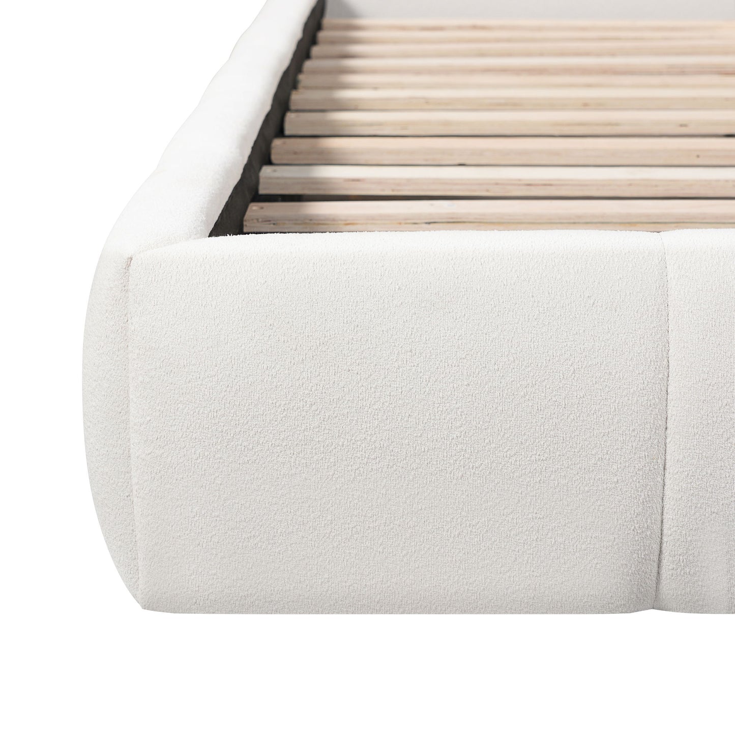Upholstered Platform Bed Frame With Soft Boucle Headboard