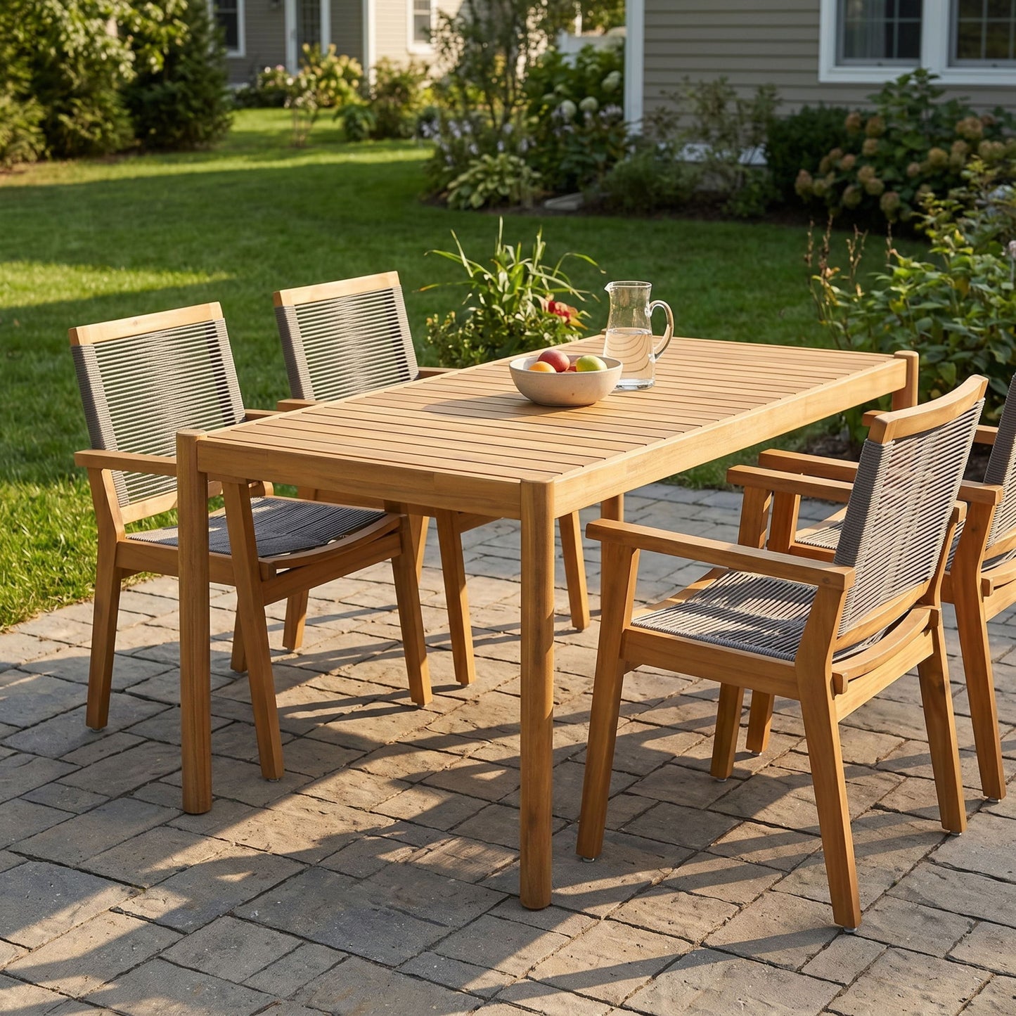 5 Piece Outdoor Dining Set With Table And Arm Chairs - Dark Gray / Light Teak / Teak