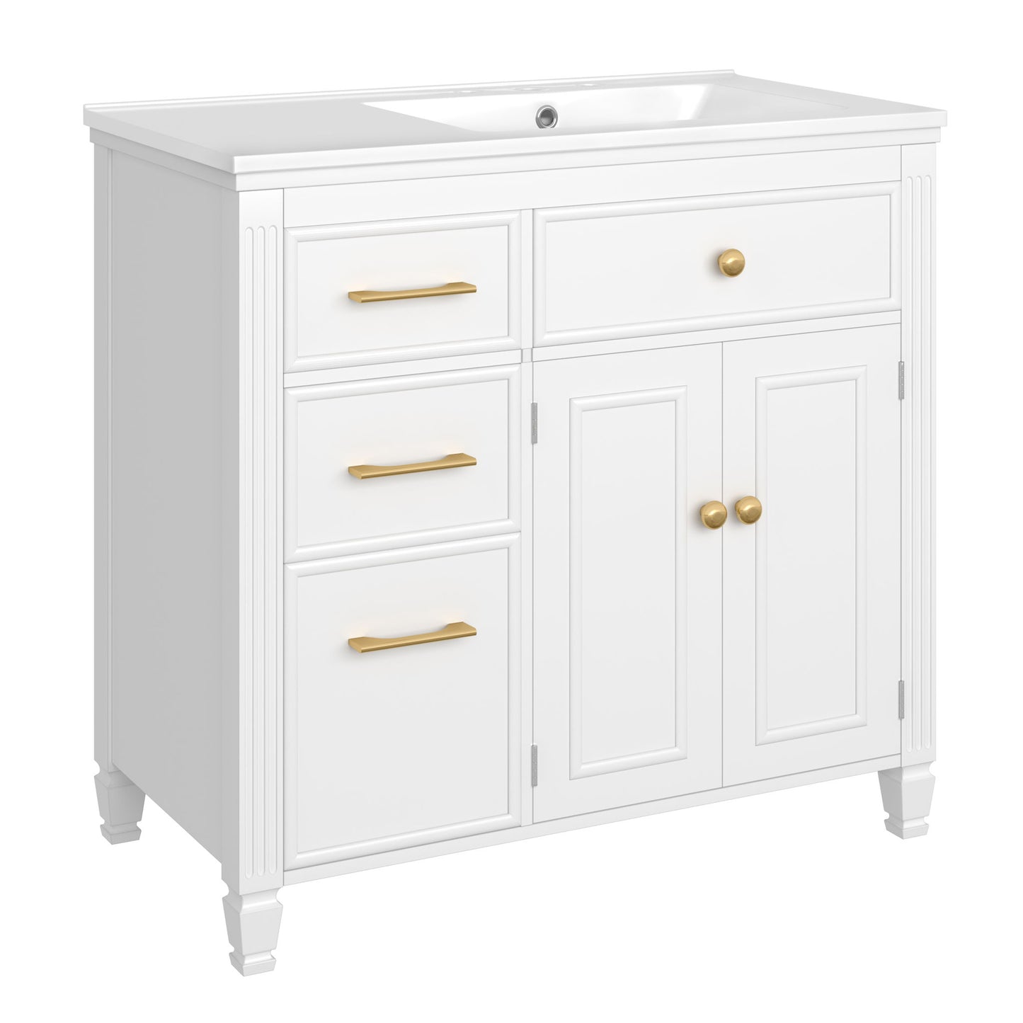 Bathroom Vanity With Sink, 1 Tip Out Drawer, 3 Side Drawers, Adjustable Shelf