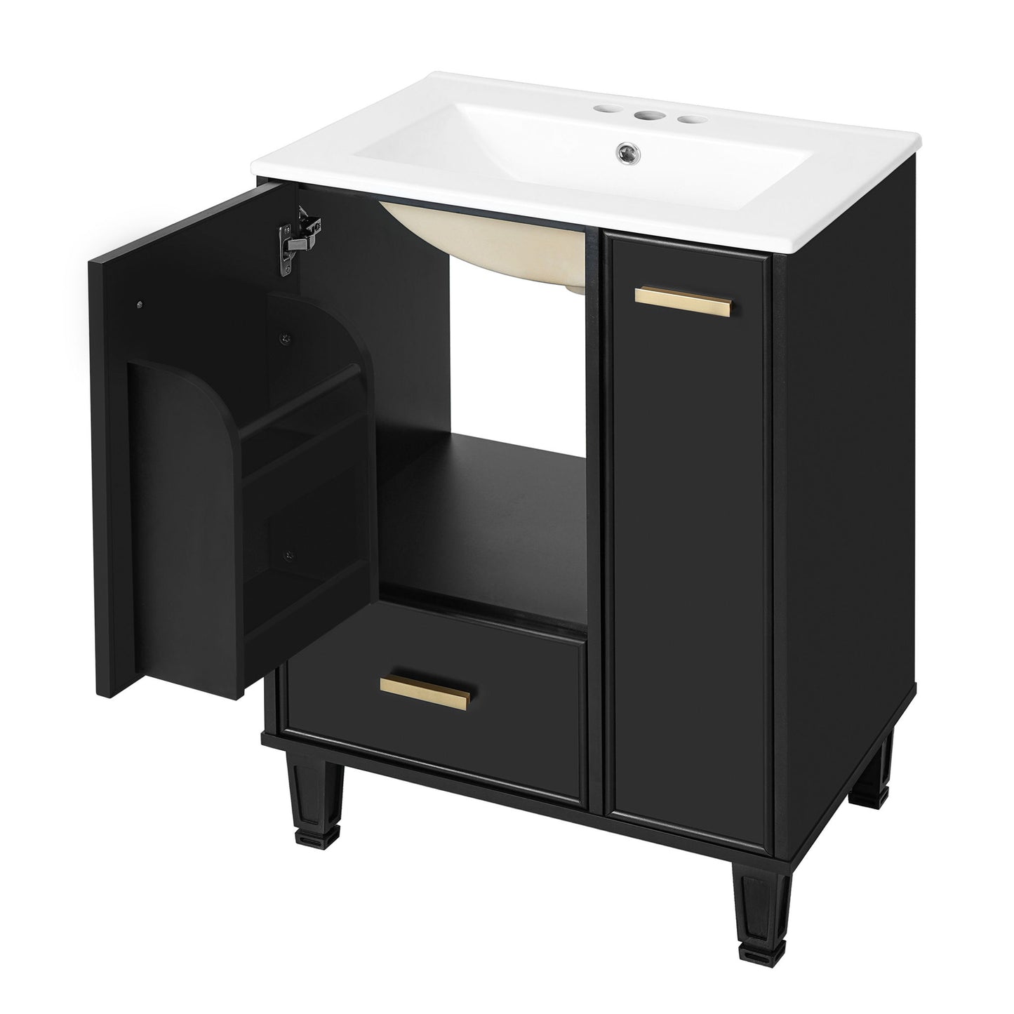 Bathroom Vanity With Sink, Deep Drawer And Pull Out Basket, Rectangular Design - Black