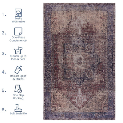 Maval - 6' X 9' Washable Area Rug - Burgundy
