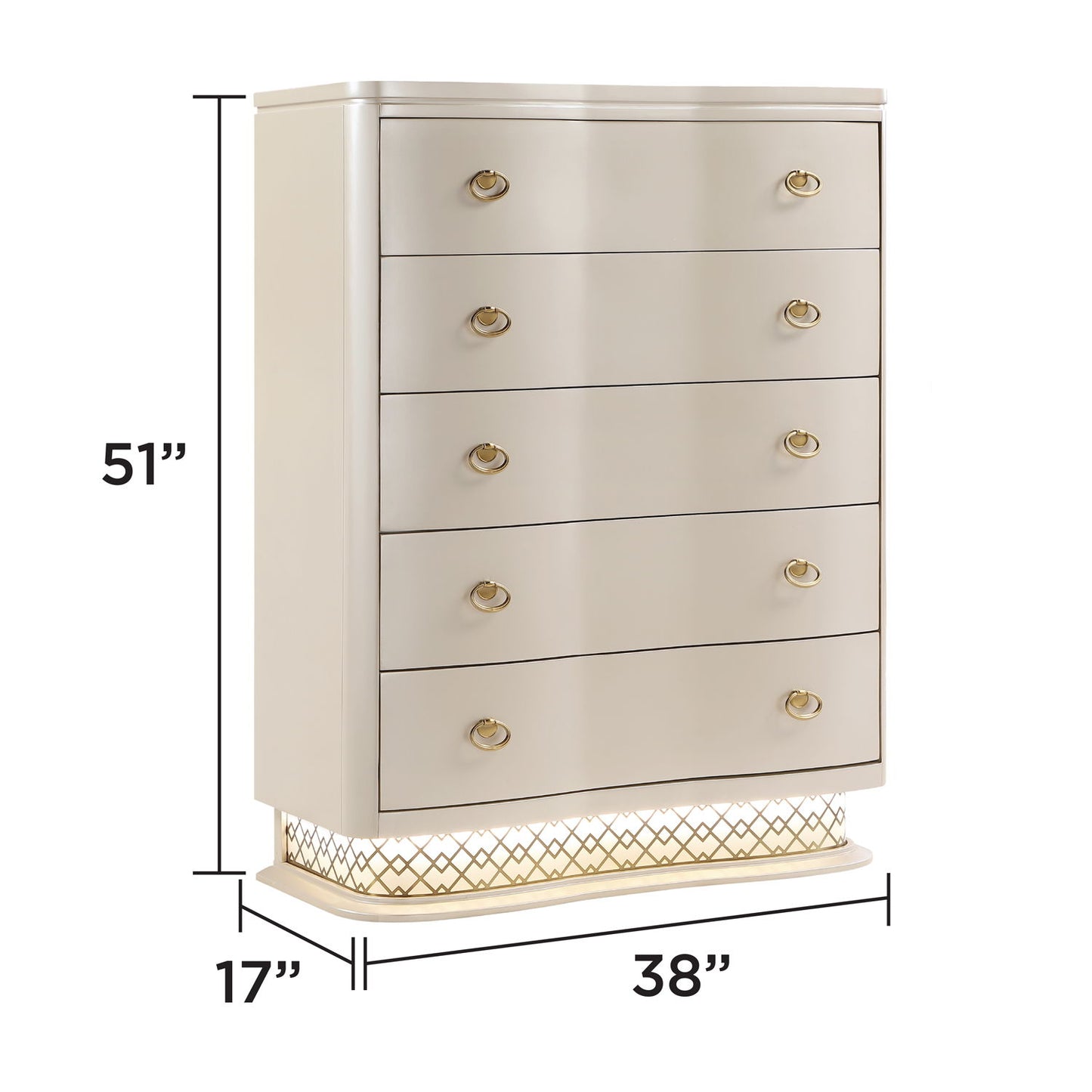 Flora - 5 Drawer Chest With Vertical Storage, LED Lighting - Champagne