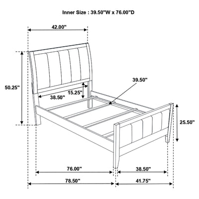 Twin Panel Bed With Headboard And Tapered Legs - Brown