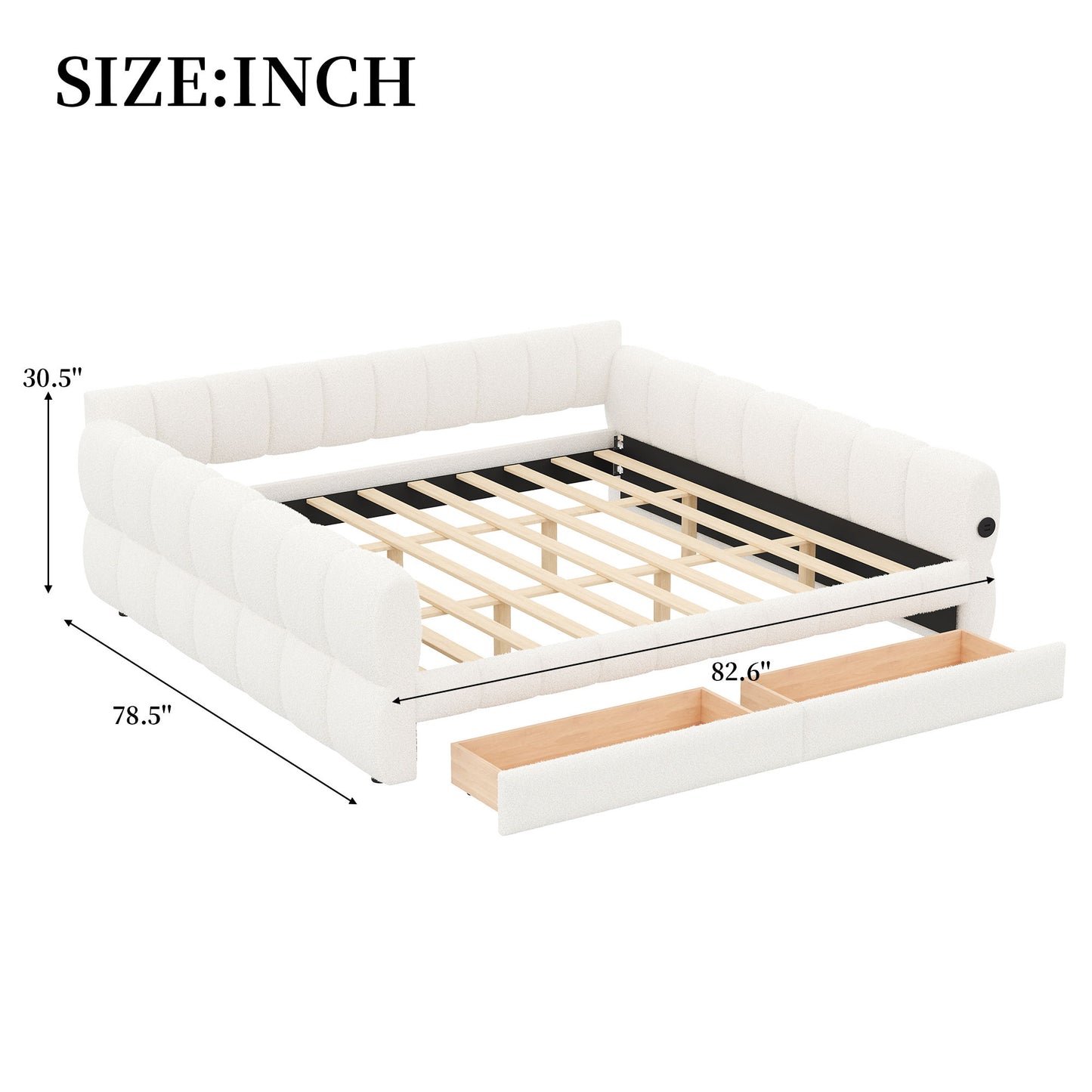 Upholstered Platform Bed With USB Charging And 2 Storage Drawers