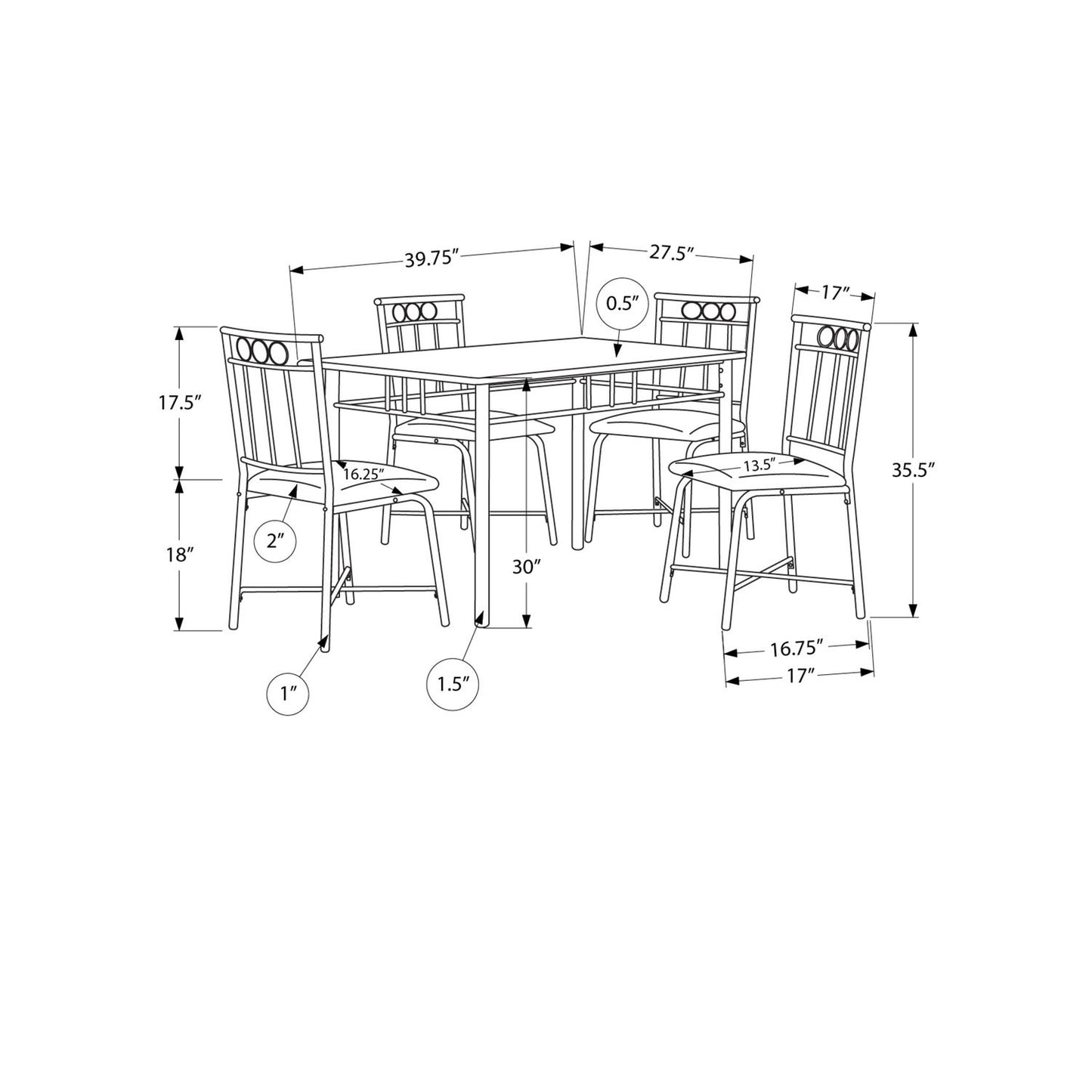 5 Pieces Dining Table Set, Small, Rectangular
