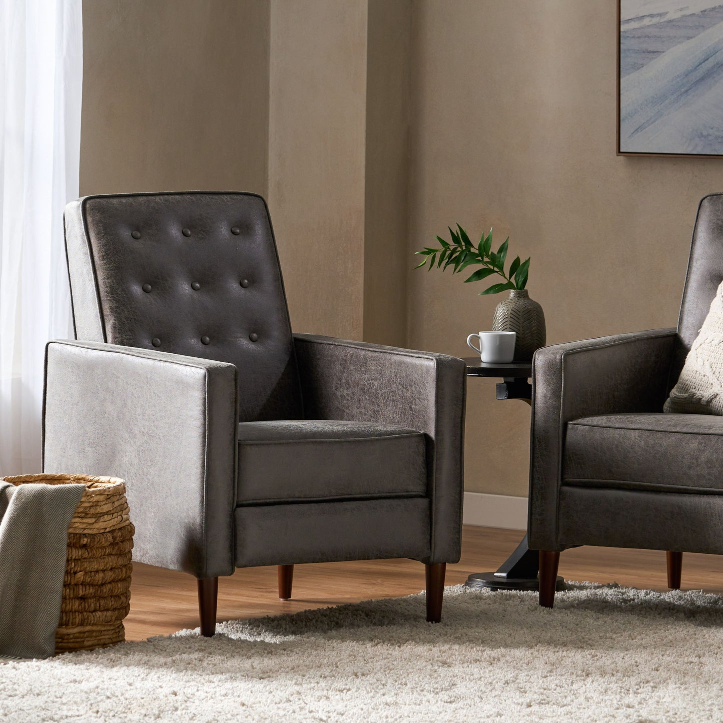 Macedonia - Button Tufted Fabric Recliner - Slate