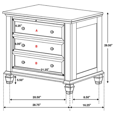 Cottage 3 Drawer Nightstand With Pull Out Tray - Cream White