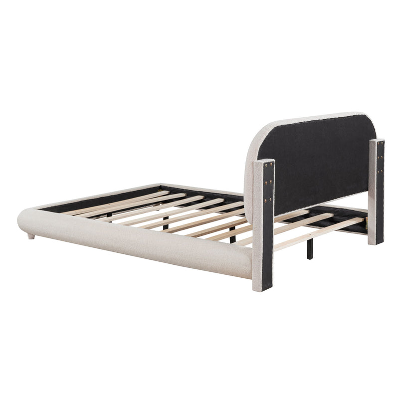 Upholstered Platform Bed With Thick Solid Frame And Stylish Curve-Shaped Design