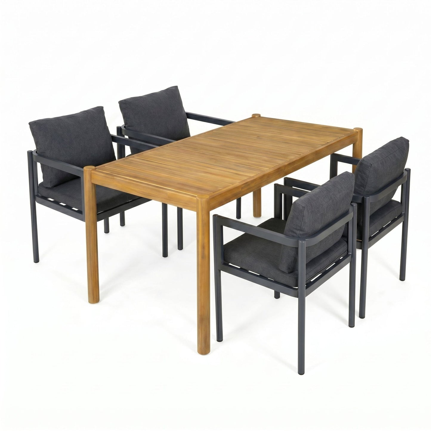 5 Piece Outdoor Patio Dining Set With Table, Chairs With Cushions - Gray / Light Teak