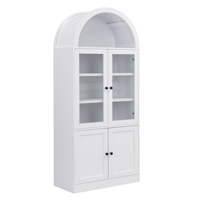 Tall Arched Top Storage Cabinet With 5 Tier Shelves, Soft Close Hinges