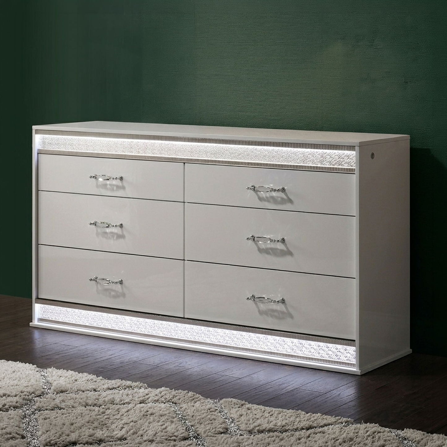 Glam - 6 Drawer Dresser With LED Lighting (Includes Dresser Only) - White