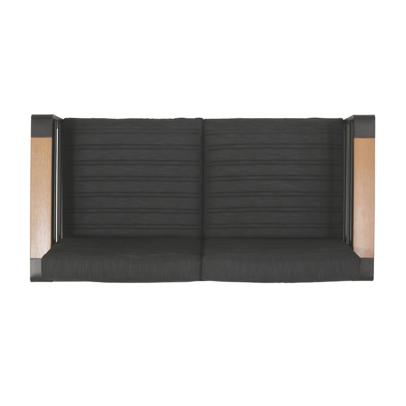 Loveseat With Slat Paneling And Aluminum Frame - Black