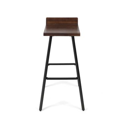 Outdoor Bar Stool With Low Backrests And Wood Seats (Set of 2) - Dark Brown / Black
