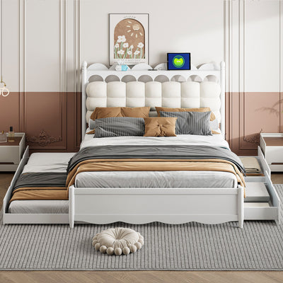 Storage Platform Bed, With 2 Big Drawers, Trundle, One Set Of Sockets & USB Ports
