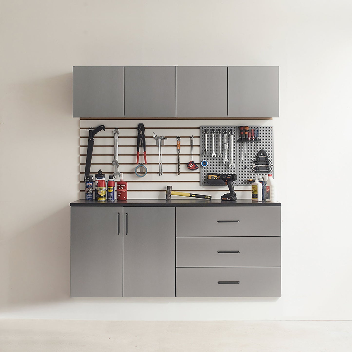 Astro Series - Wall Storage Cabinet With Soft Closing Drawers - Metallic Gray
