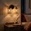 Quell - Double Light Vanity With Natural Shade Wall Lamp - Black / Rattan