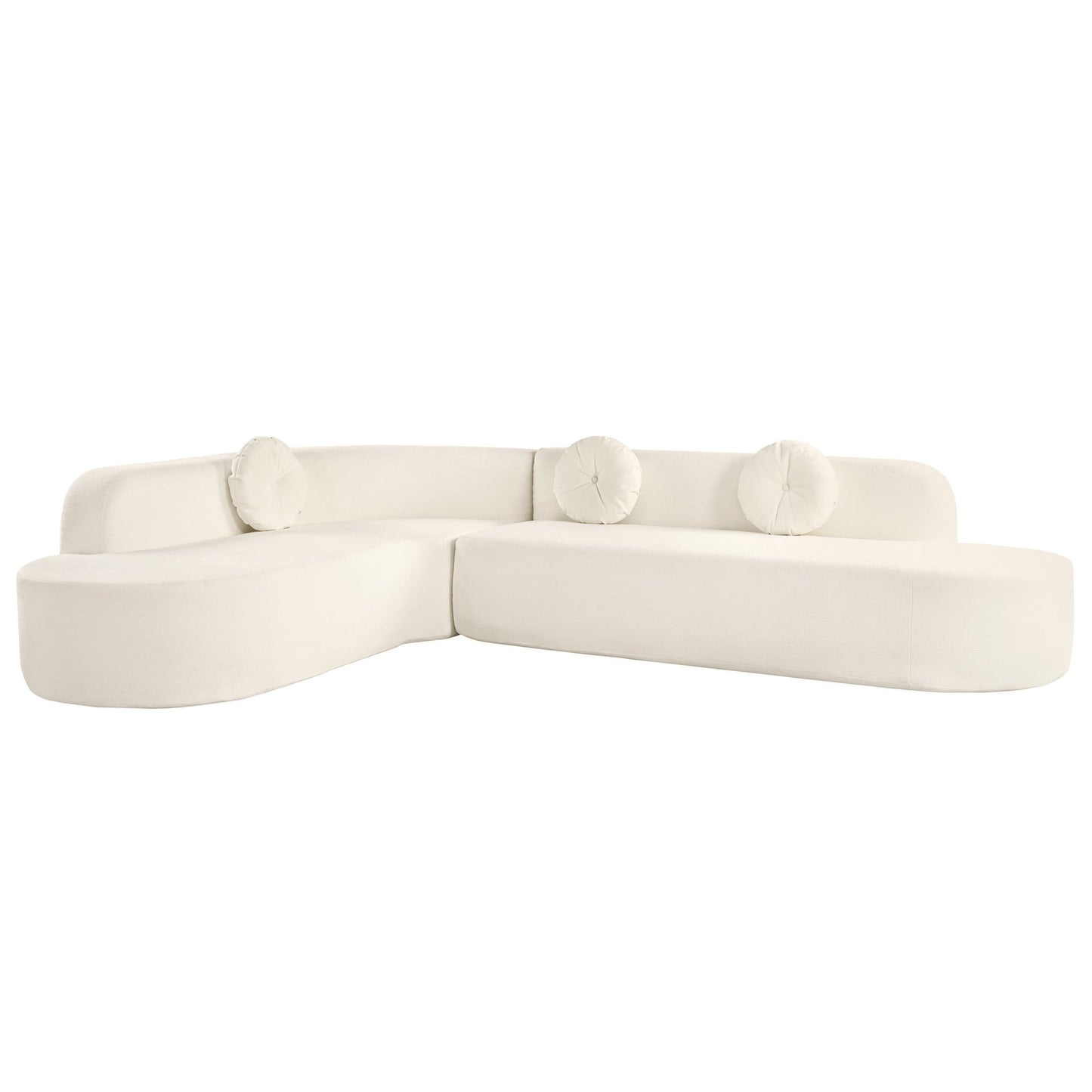Extra Large Sectional Sofa Soft Fabric Upholstery, Elegant Curved Design With 3 Round Cushions, High - Resilience Foam For Ultimate Comfort - Beige