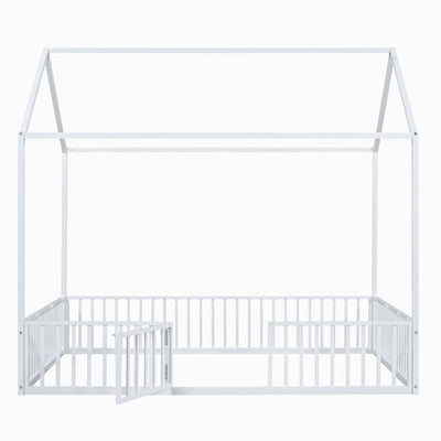 Metal House Bed With Fence And Door