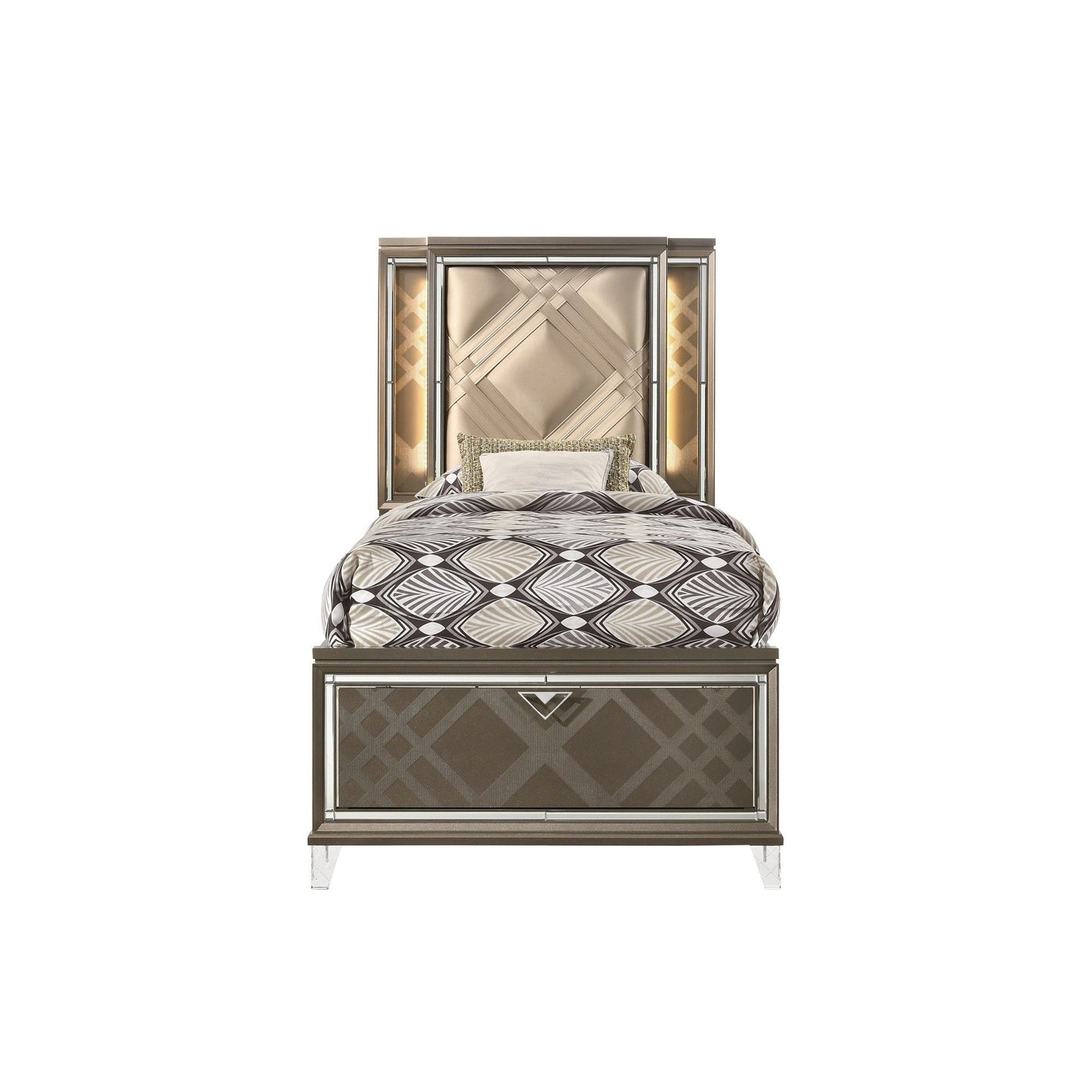 Skylar - Full Bed With LED & Storage - Dark Champagne