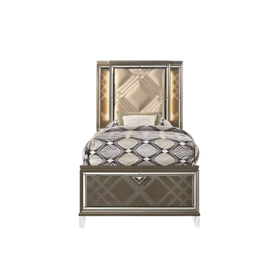 Skylar - Full Bed With LED & Storage - Dark Champagne