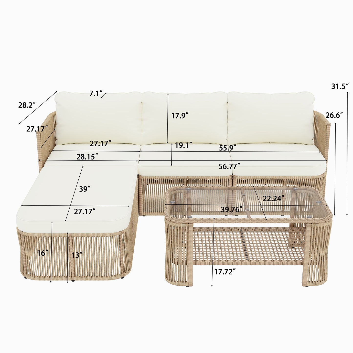 Outdoor Modular Conversation Sofa With Cushions And Coffee Table - Beige