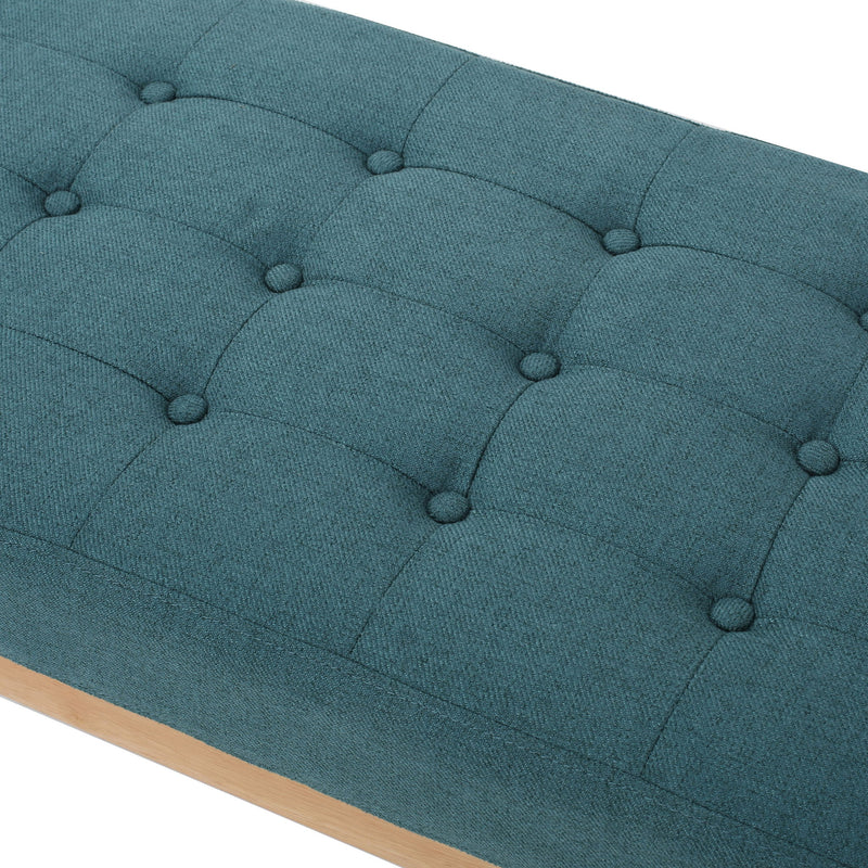 Vibratory - Button Tufted Upholstered Ottoman With Splayed Wooden Legs - Teal / Natural