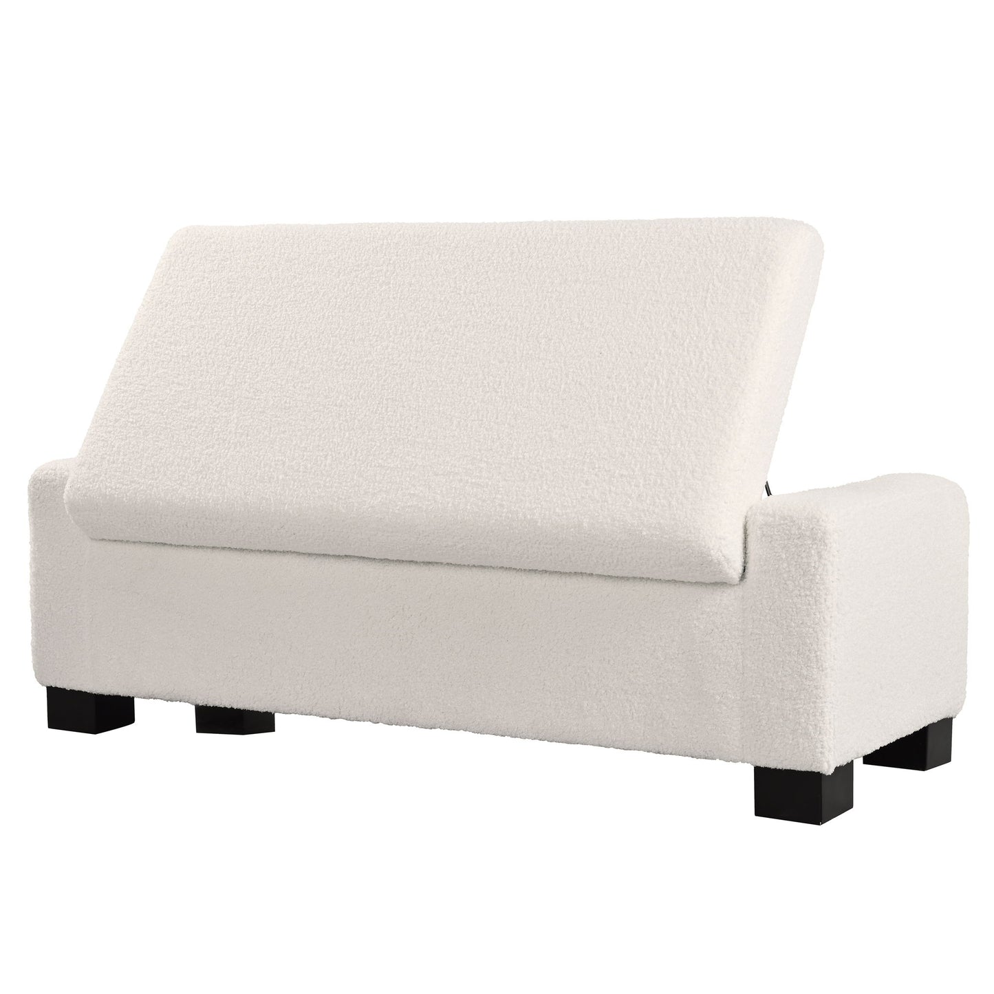 Textured Boucle Ottoman Bench With Hinged Lid For Seating And Storage - Beige