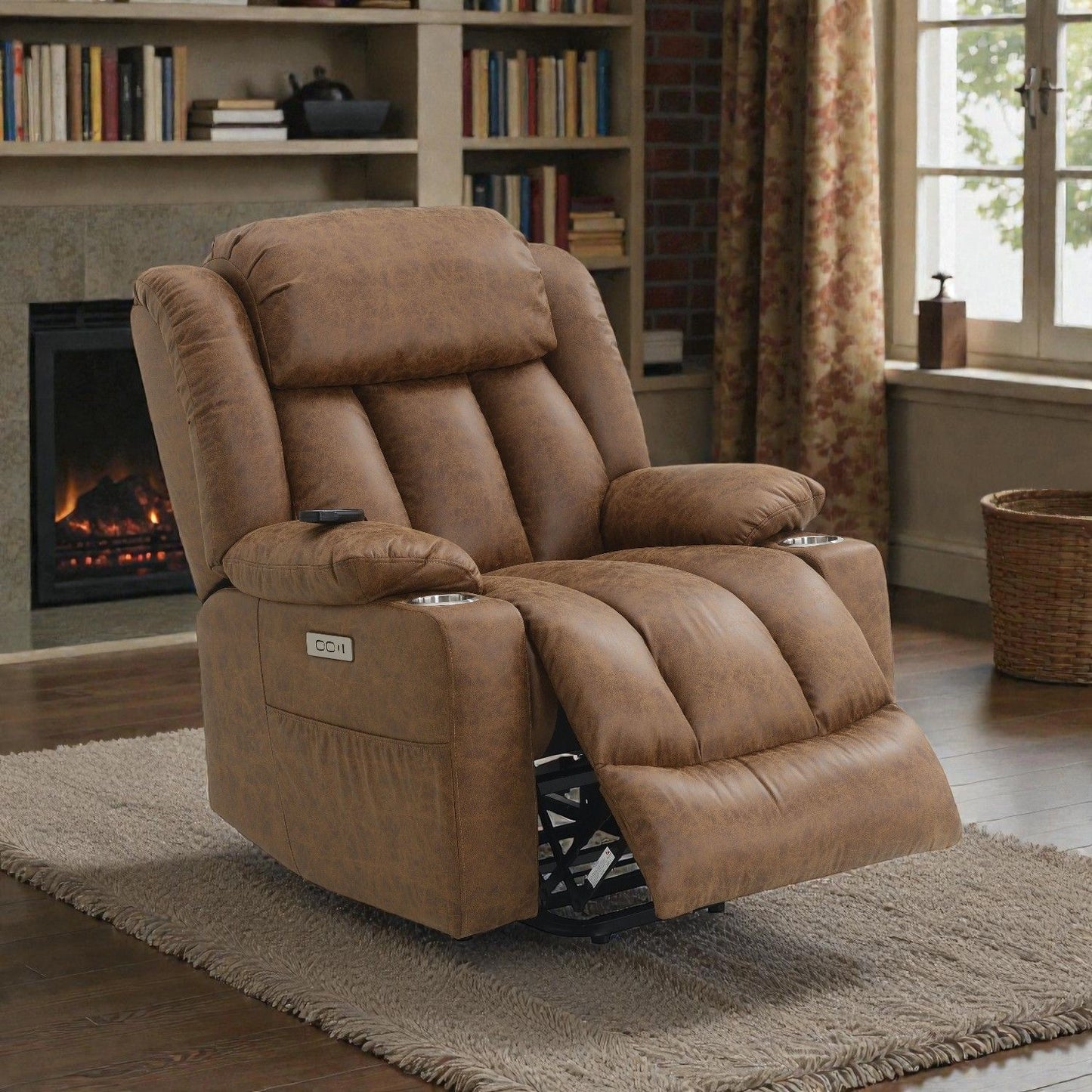 Aire Power Motion Recliner With Lift Heating Massage Function - Brown