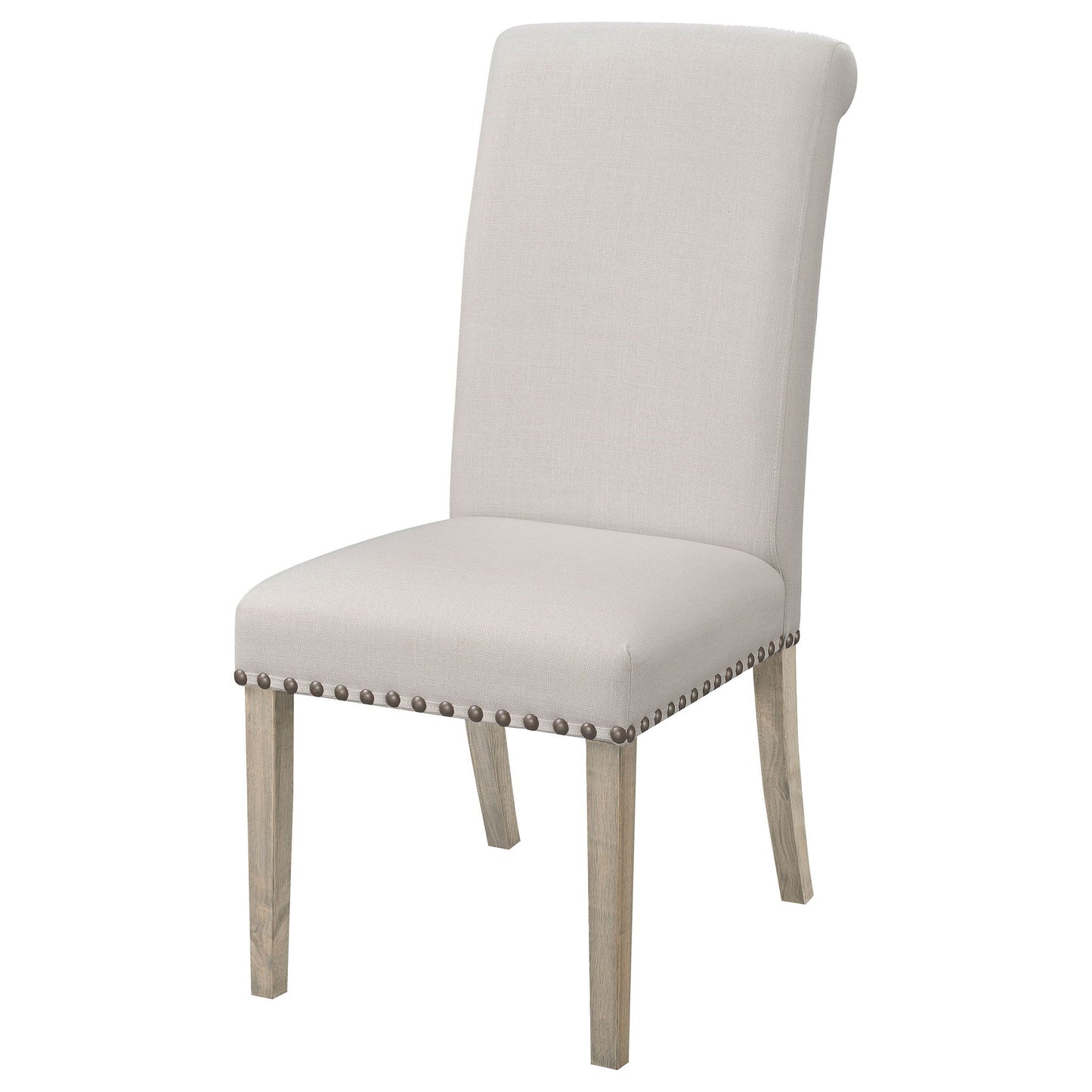 Upholstered Dining Chair With Rolled Edge Seat Back (Set of 2) - Beige