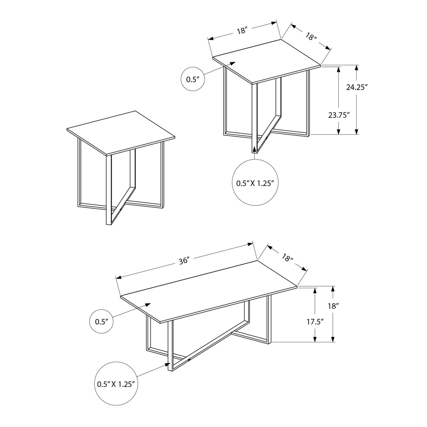 Contemporary 3 Piece Table Set