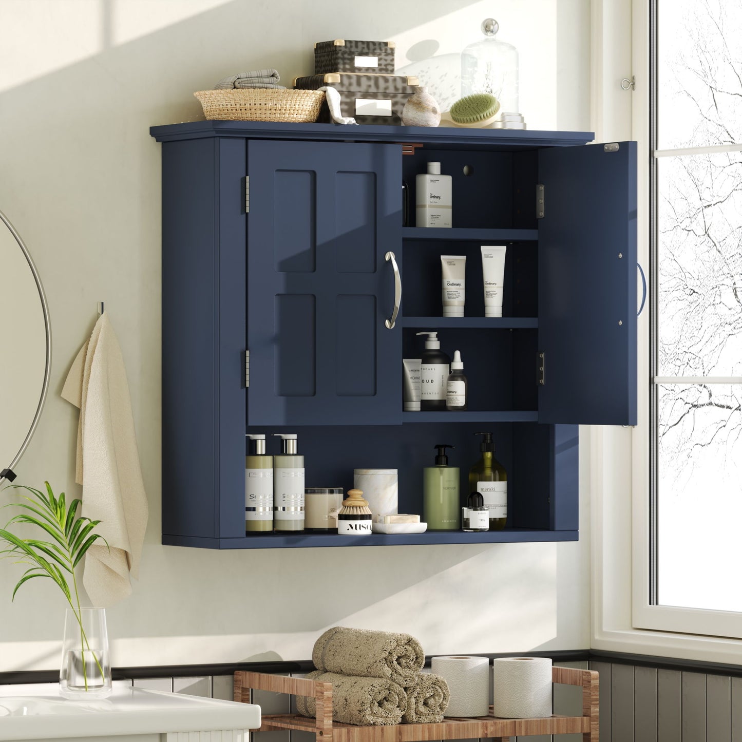Multi Functional Wall Mounted Cabinet With Adjustable Shelves For Bathroom