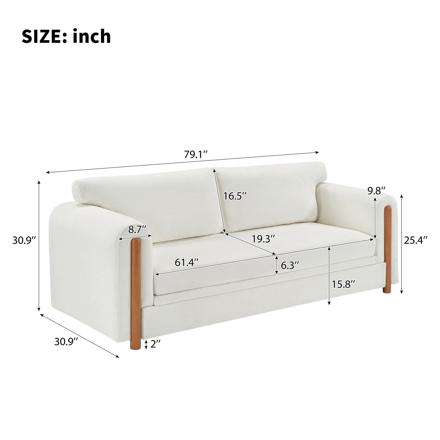 Modern 3 Seater Upholstered Couch Sofa For Living Room
