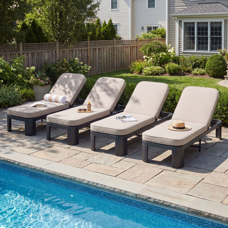 Outdoor Chaise Lounge With Cushion, 5 Position Adjustable Backrest