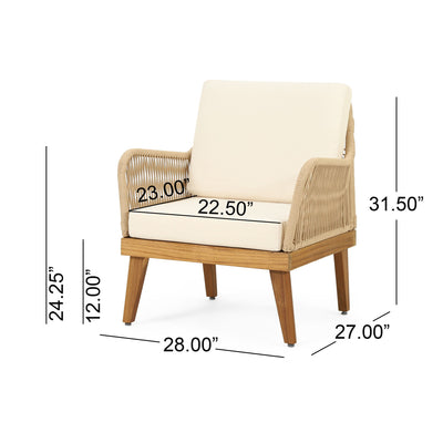Outdoor Club Chair With Rope Weave Design - Teak
